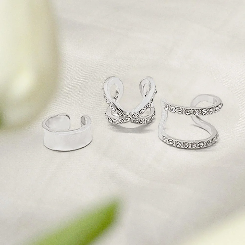 3 piece rhinestone adjustable ring set